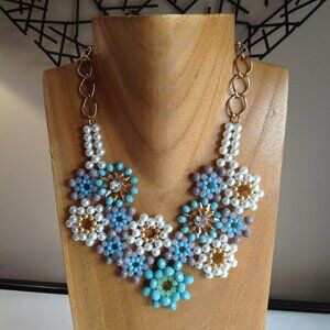 Pearl Crystal Rhinestone Bib Choker Flower Necklace